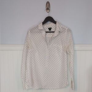 J.Crew White Polka Dot Blouse • Size S • 3/4 Button Front Top • Lightweight